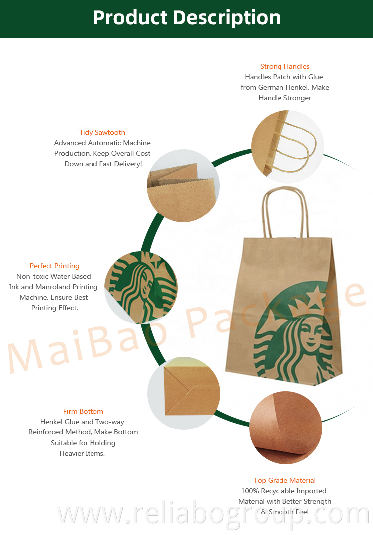 Customized Take Away Fast Food Bag Fashion Shopping Bag Brown Kraft Paper Bags with Coffee base